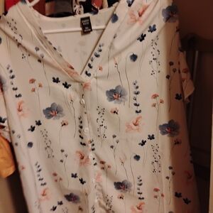 SHEIN Floral Blouse - White, Blue, Pink